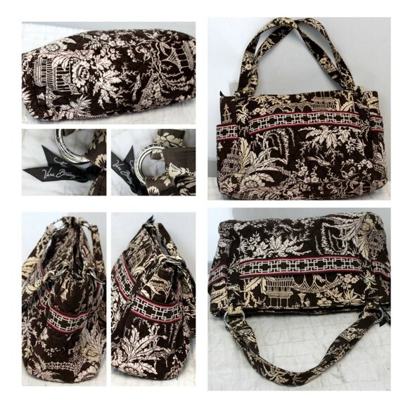 Vera Bradley Imperial Toile Retired Pattern Shoulder Tote Bag Purse Wallet Brow - Picture 3 of 11